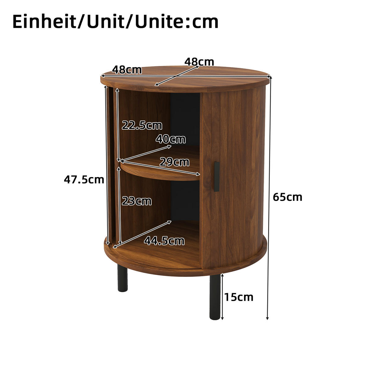 BEISTELLTISCH Rund Nussbaum Sideboard mit Schiebetür & Metallfüßen - Walnussfarben, Holzwerkstoff (48/48/65cm) - Urban Meuble
