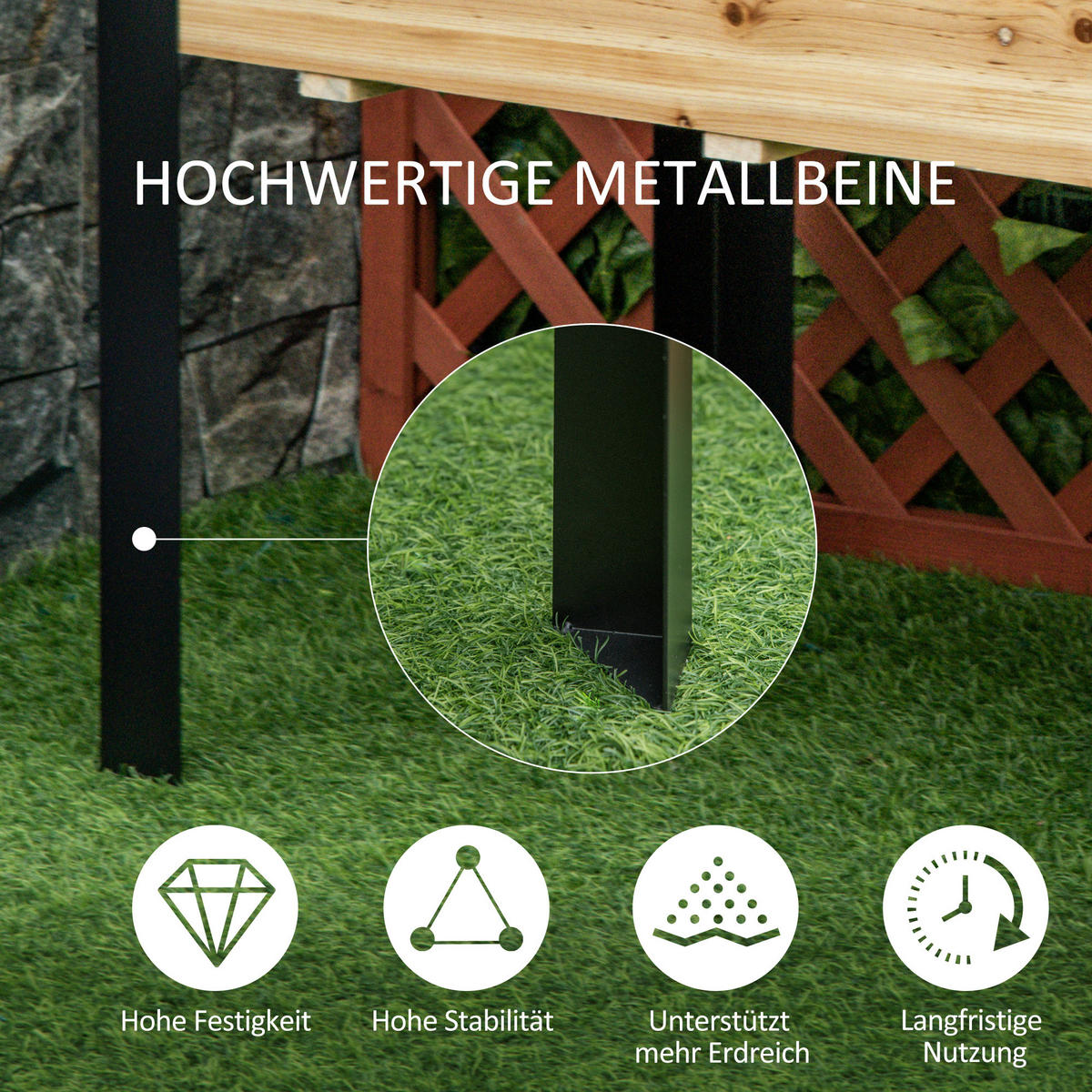 HOCHBEET, Tannenholz, Stahl, Naturholz+Schwarz - Multicolor, Metall (60/74/120cm) - Outsunny