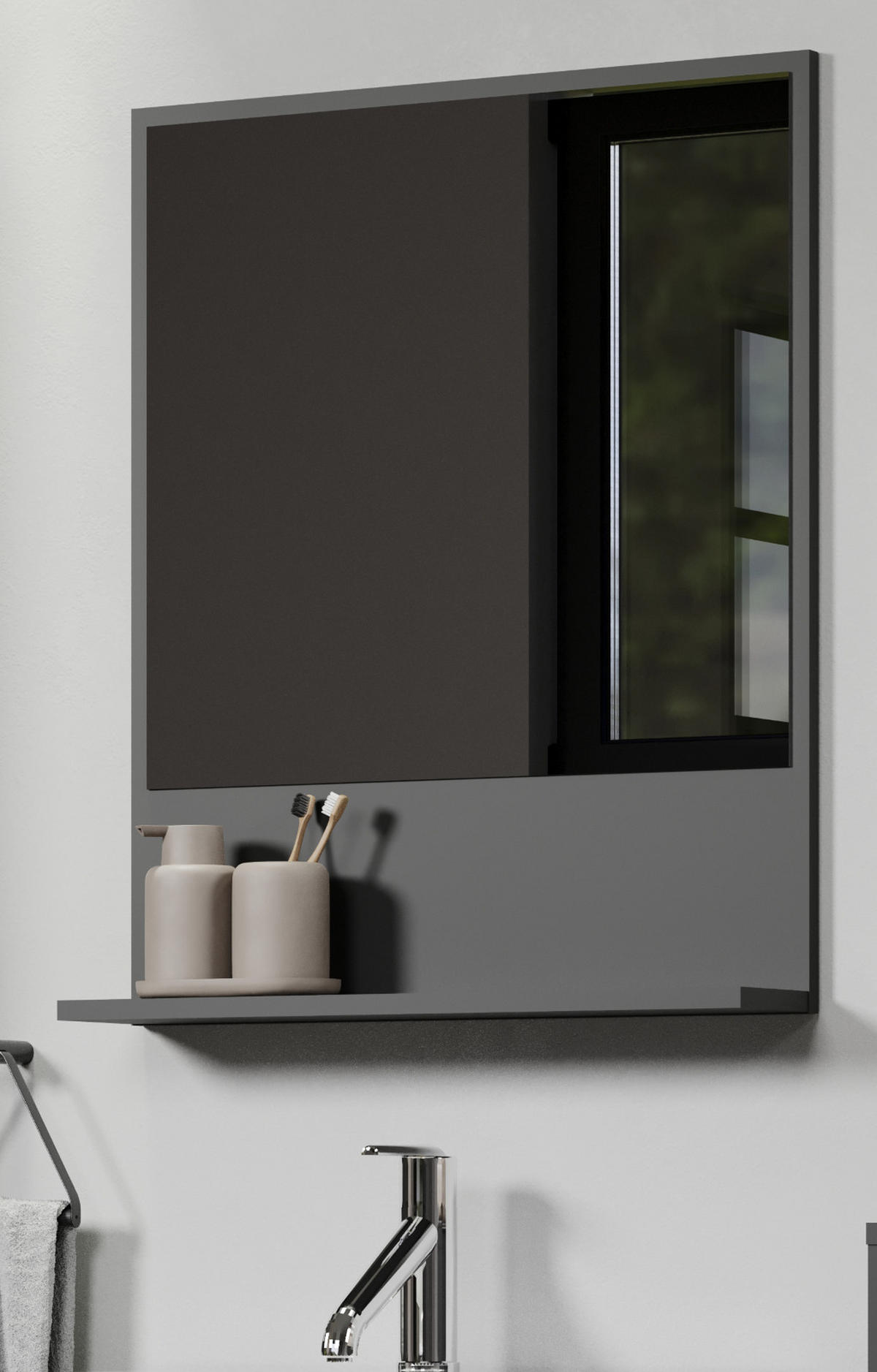 BADSPIEGEL grau 60 cm, Badezimmer Spiegel mit Ablage - Grau, Glas/Holzwerkstoff (60/74/14cm) - Top.Furn