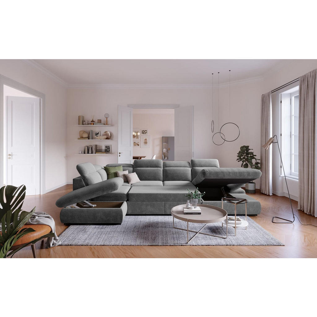 Thumbnail - Cotta Wohnlandschaft, Dunkelgrau, Textil, Echtholz,Fichte, U-Form,L-Form, 341x80x218 cm, Wohnzimmer, Sofas & Couches, Wo...