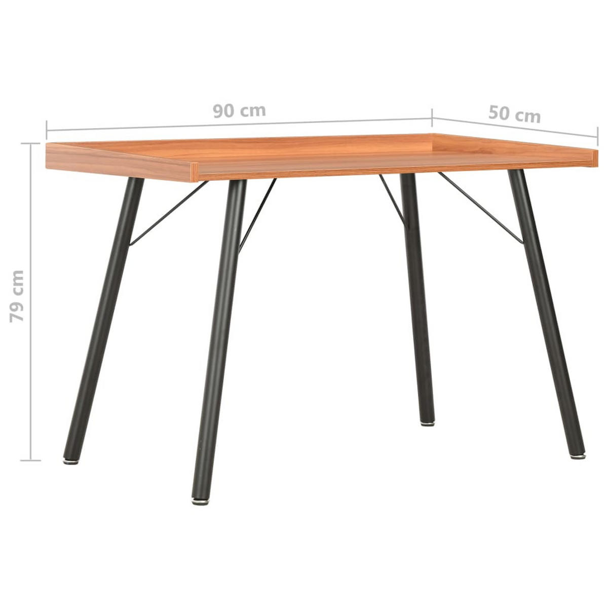 SCHREIBTISCH 90/50/79 cm aus Holzwerkstoff, Stahl Schwarz, Braun - Braun, Holz (50/90/79cm) - vidaXL