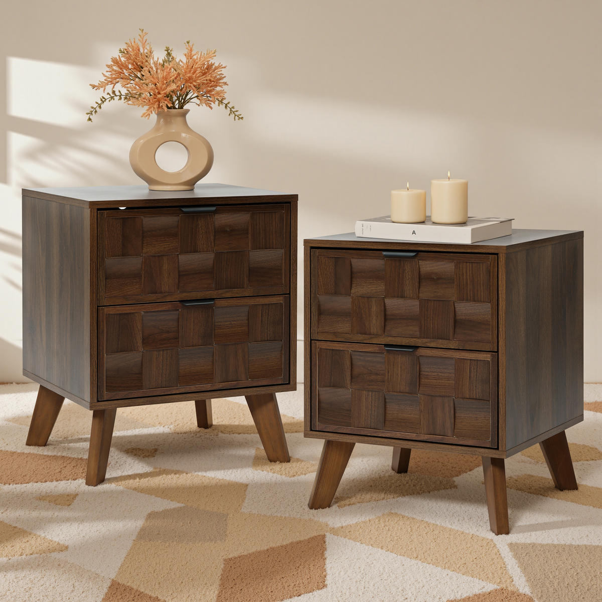 NACHTTISCH mit 2 Schubladen | B47 x T40 x H57 cm - Walnussfarben, Holzwerkstoff (47/57/40cm) - Hometopia