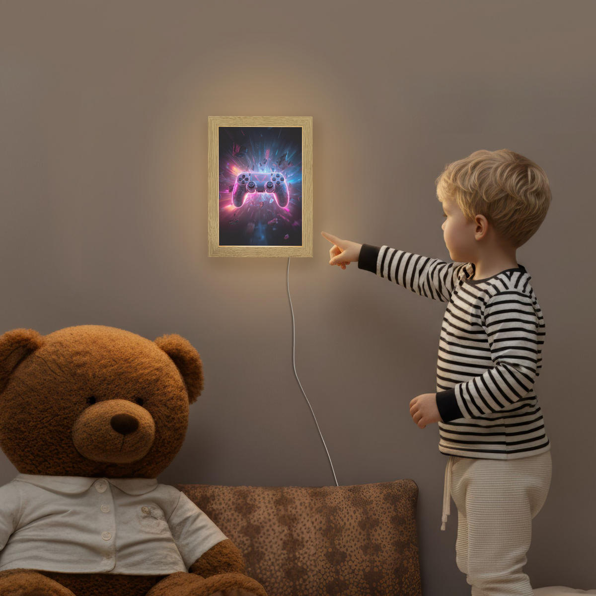 NACHTTISCHLAMPE Controller - Neon - Explosion - Abstrakt 15x20 cm - Violett, Holzwerkstoff (8/15/20cm)