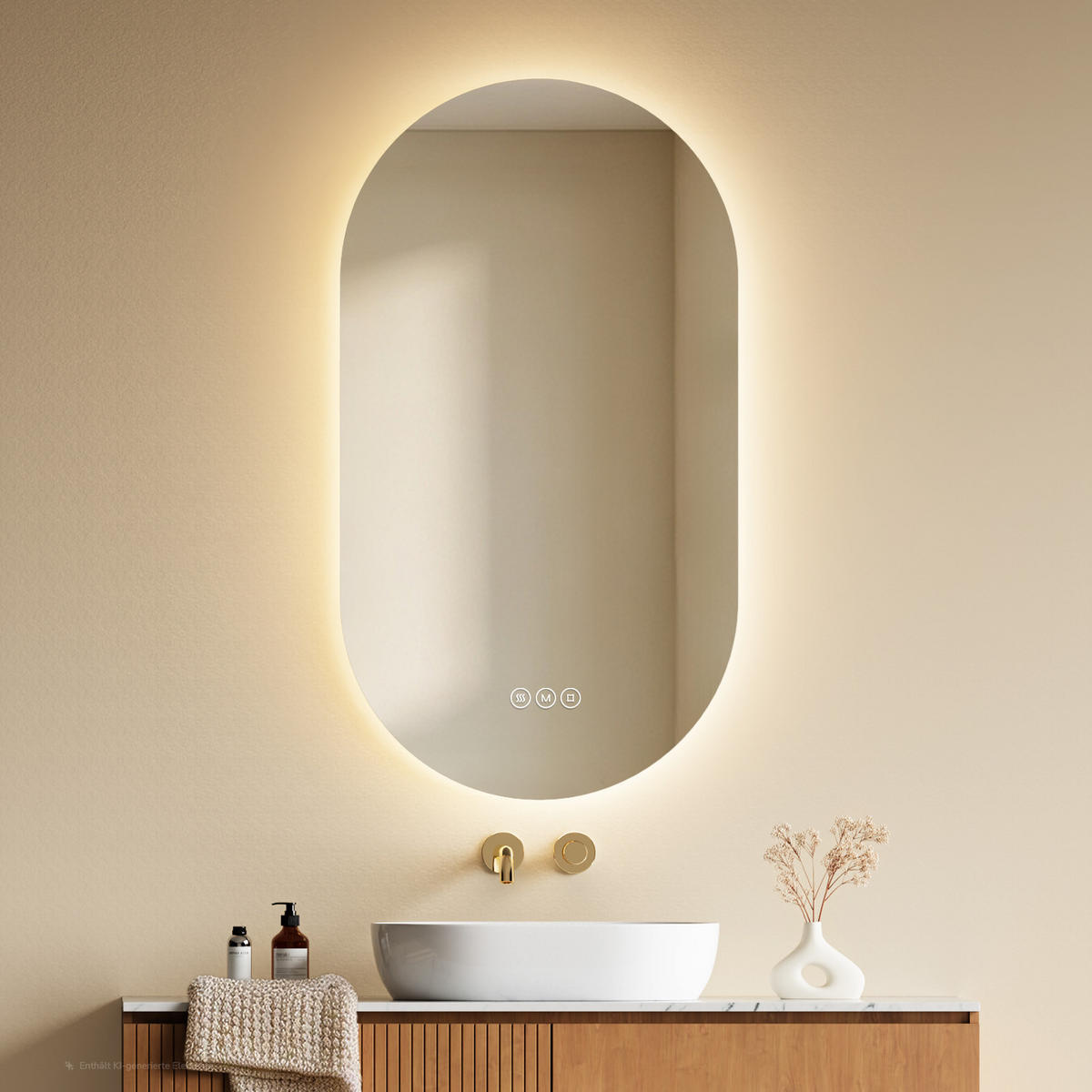 KOUPELNOVÉ ZRCADLO, oválné, 3 barevné teploty, proti zamlžení 50/90 cm - průhledná, sklo (50/90/2.5cm) - EMKE