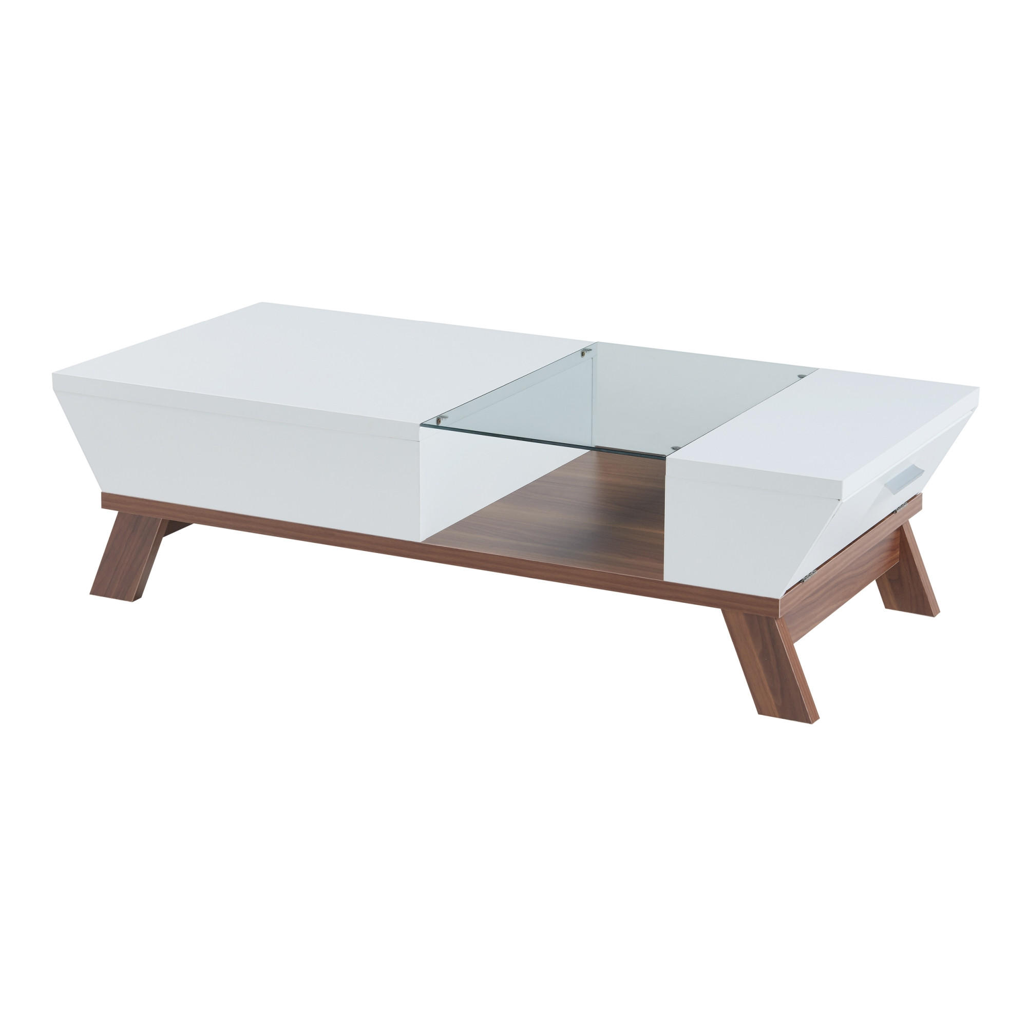 COUCHTISCH Ljusdal 120/55/33 cm - Walnussfarben/Weiß, Glas/Holzwerkstoff (55/120/33cm) - [en.casa]