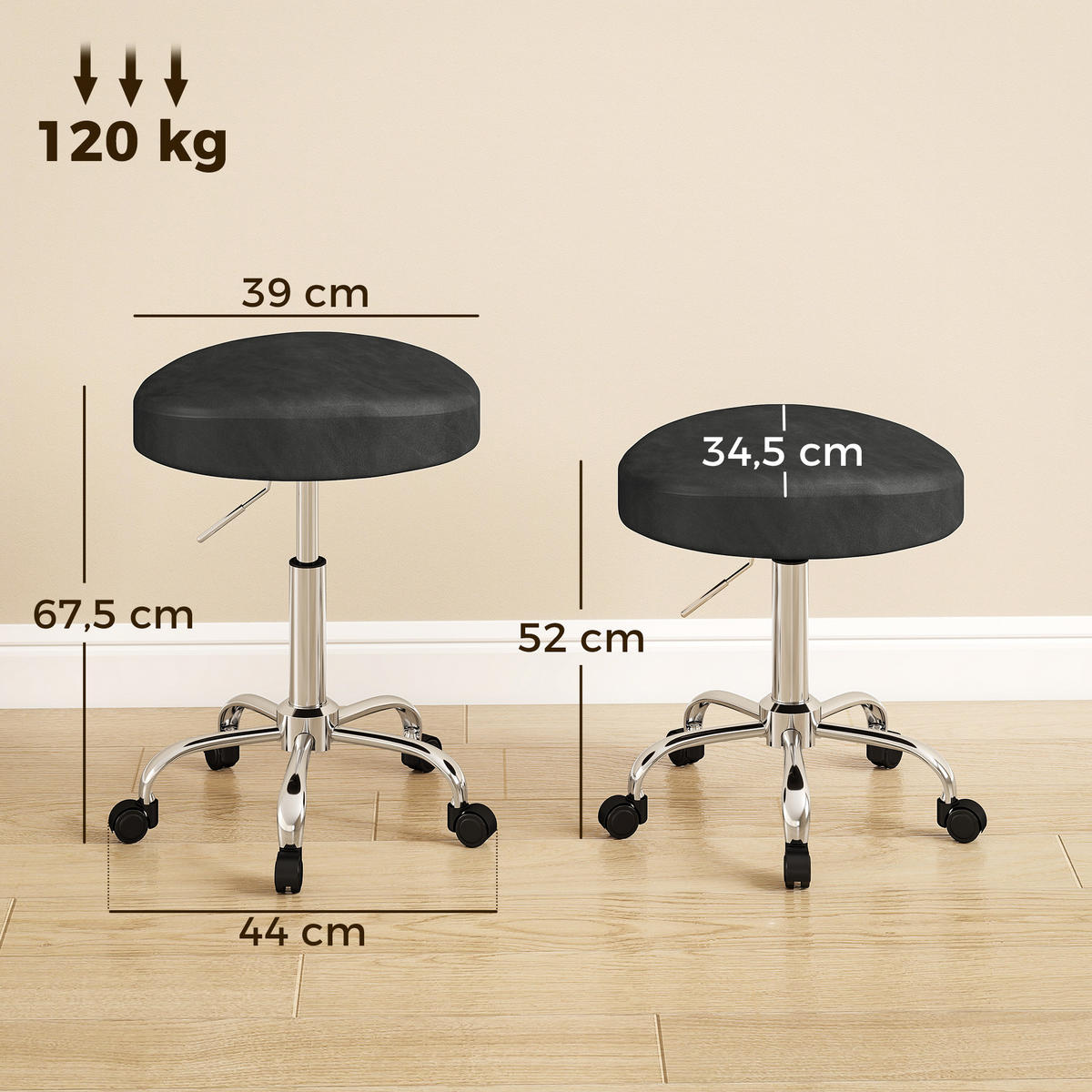 SALONGSPALL PU metall svart - Kromfärg/Svart, Läder/Metall (34.5/67.5/39cm) - HOMCOM