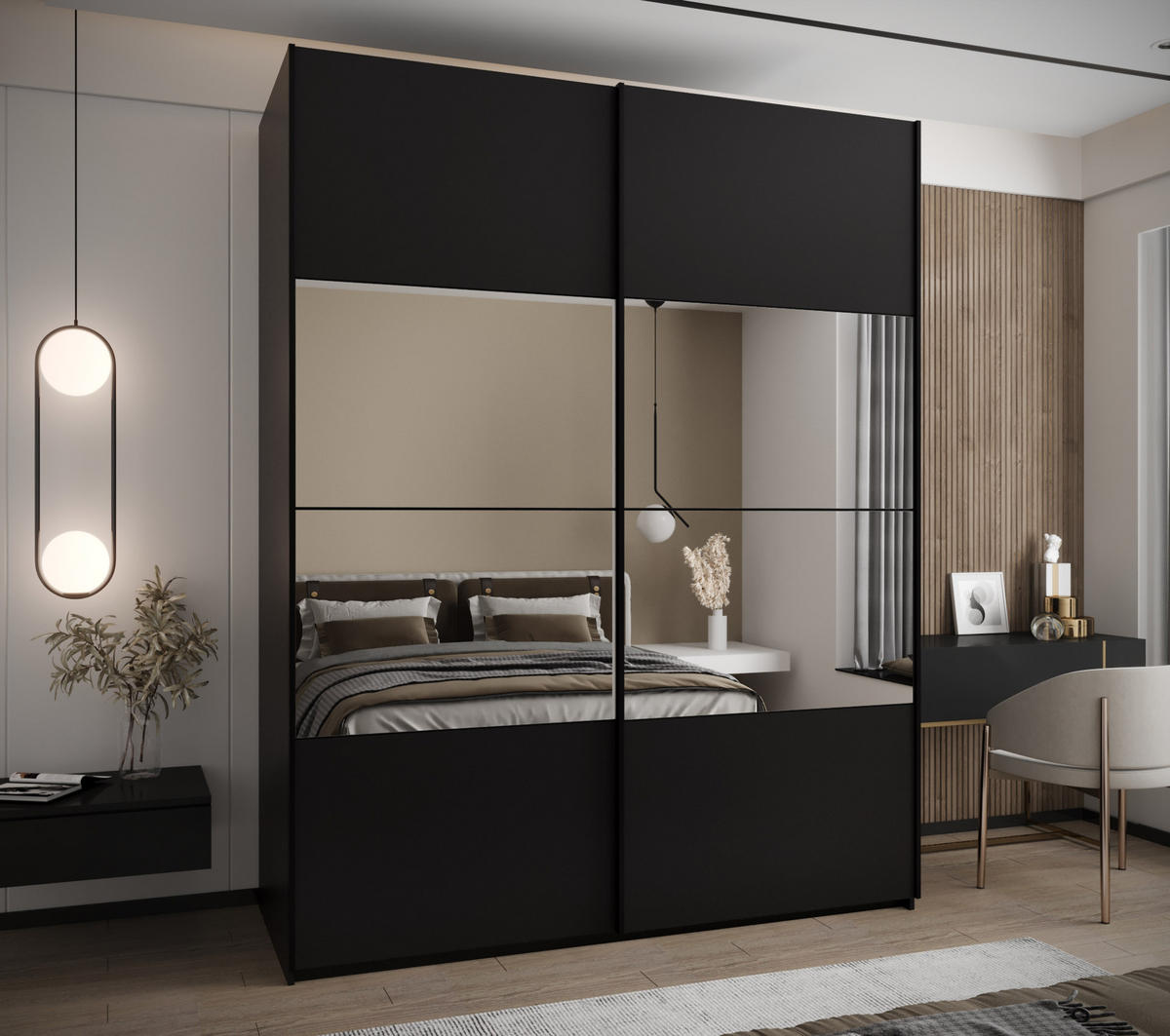 SCHWEBETÜRENSCHRANK 245,5/200/64 2-türig - Schwarz, Holz/Metall (200/245/64cm) - Abiks Möbel