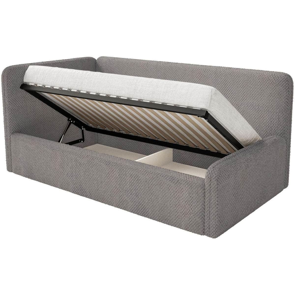 JUGENDBETT Fanko Plüsch Taupe 90x200 cm - Graubraun/Schwarz, Kunststoff/Textil (90/200cm) - Selsey