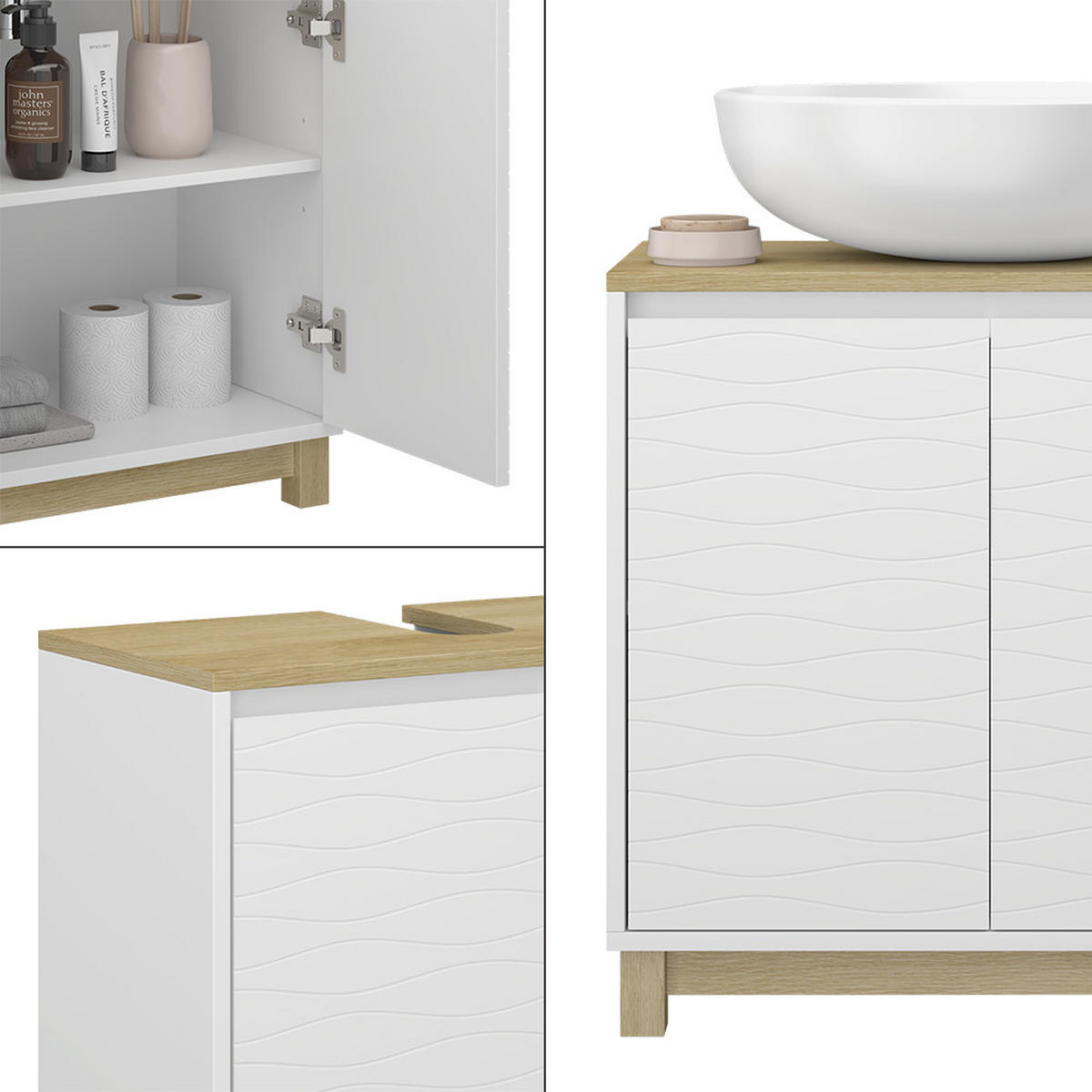 WASCHBECKENUNTERSCHRANK Livia Weiß 60 x 60 cm mit 2 Türen - Weiß/Sonoma Eiche, Holzwerkstoff (60/60/30cm) - Vicco