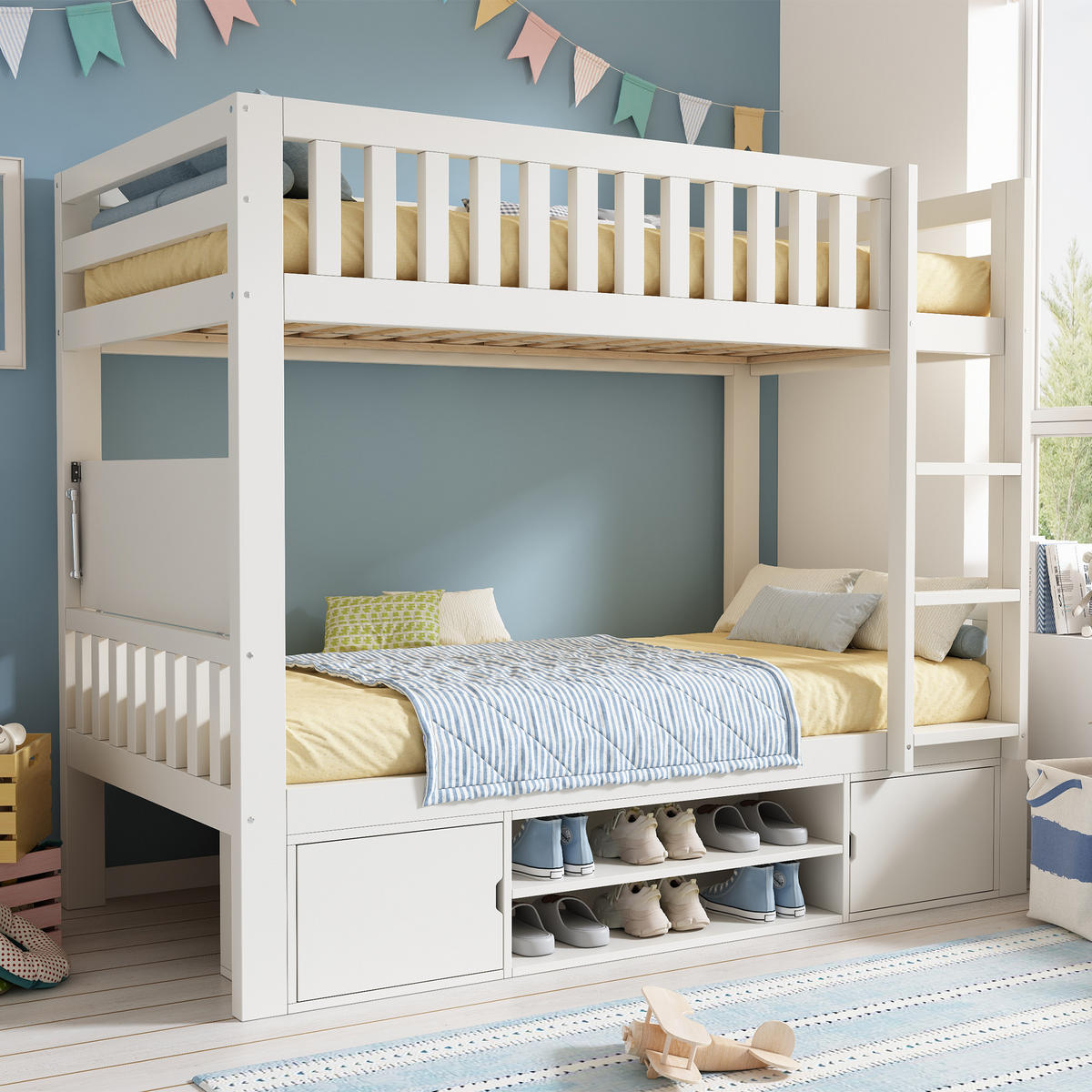 ETAGENBETT Mit Klappbarer Tischplatte Weiß 90x200 cm - Weiß, Holz (90/200cm) - ComfortXL