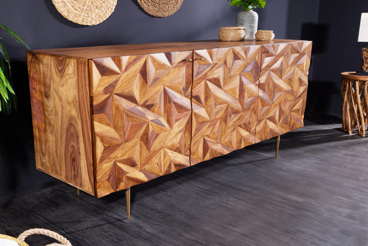SIDEBOARD ALPINE Massivholz Natur 145 cm - Goldfarben/Naturfarben, Holz/Metall (145/73/43cm) - riess-ambiente
