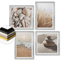 WANDBILDER 4er Set - 50x50 cm & 40x60 cm Silberner Rahmen - Strandmotive, Muscheln, Wellen - Silberfarben, Kunststoff (50/50cm) - ArtPrintCave
