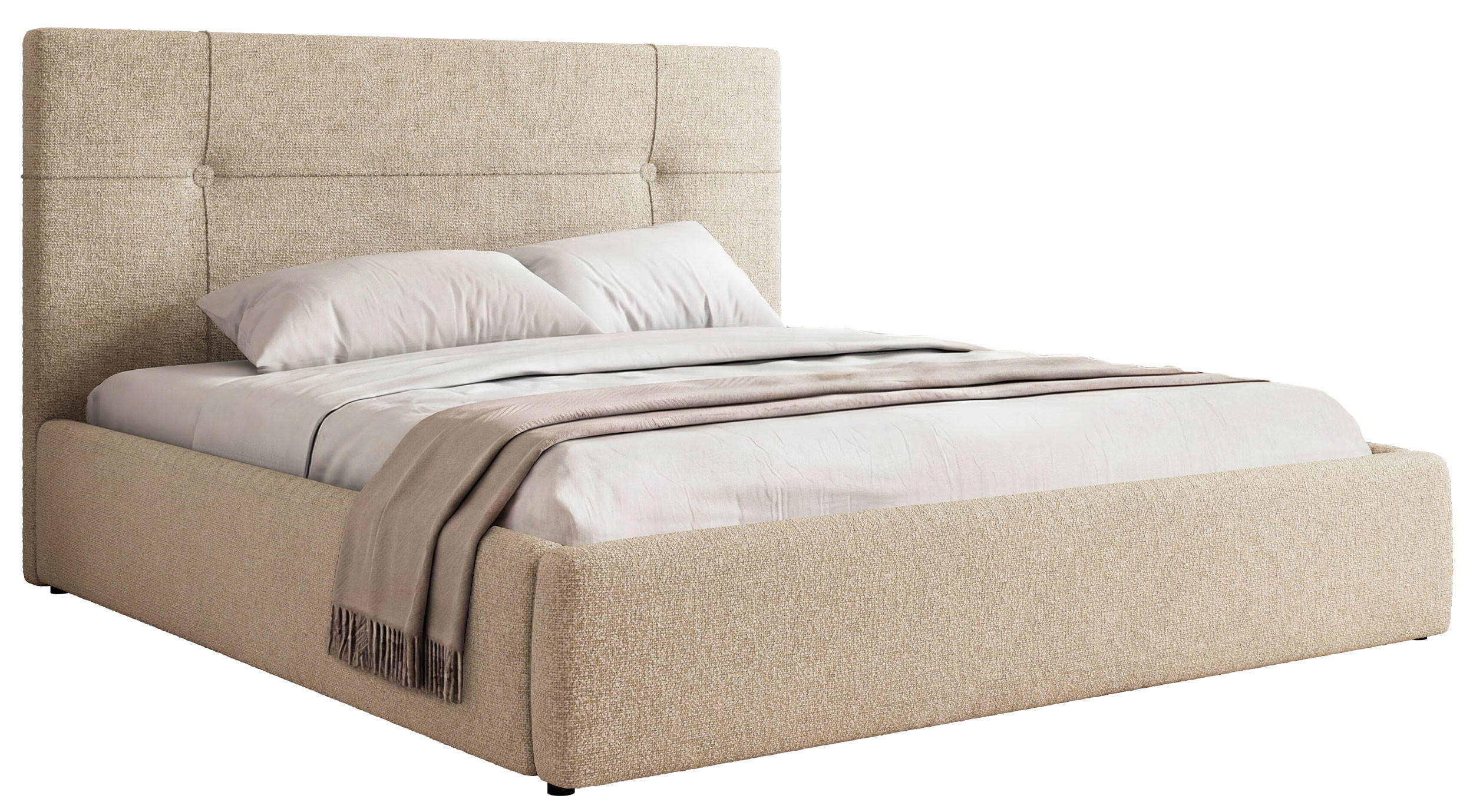 POLSTERBETT CALERIO CLASSIC 200/200 - Creme Stukture - Matratze Pocket - Creme/Schwarz, Kunststoff/Textil (200/200cm) - MKS