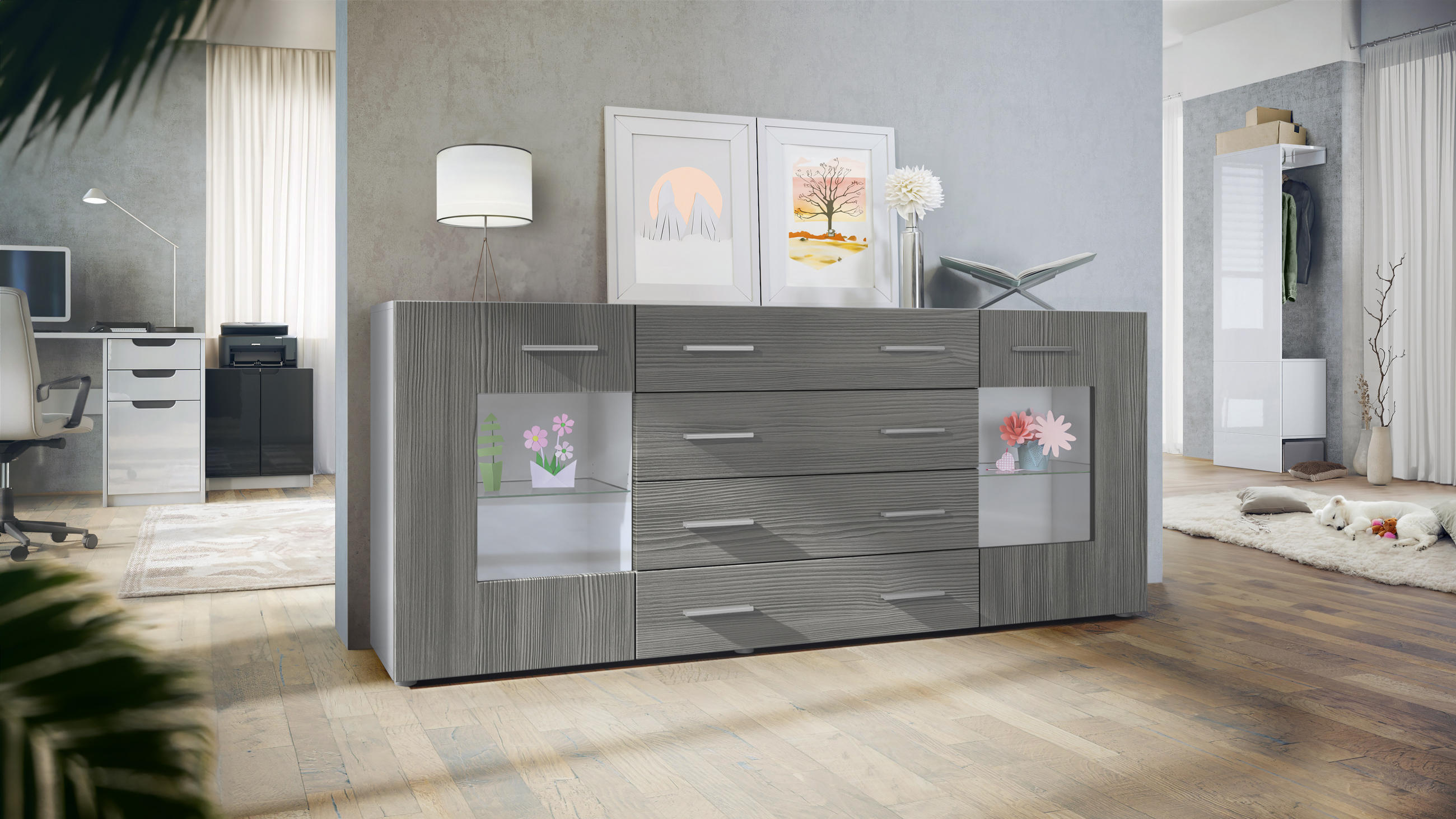 Vladon Sideboard Anthrazit 166x72x35 cm