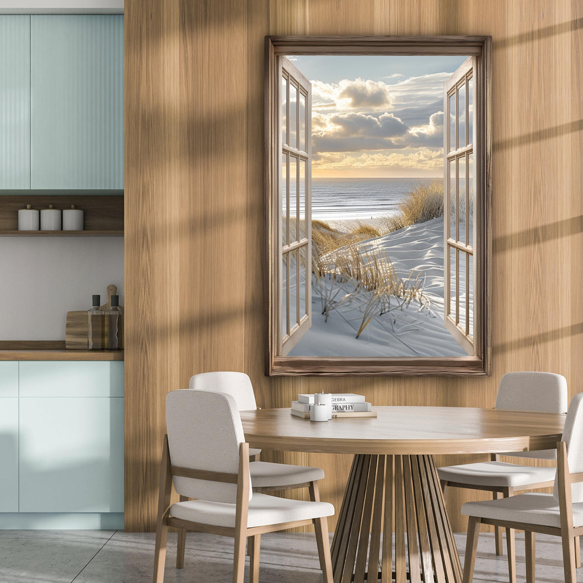 LEINWANDBILD Ausblick - Strand - Dünen - Meer - Natur 90x140 cm - Sandfarben, Textil (90/140cm) - MuchoWow