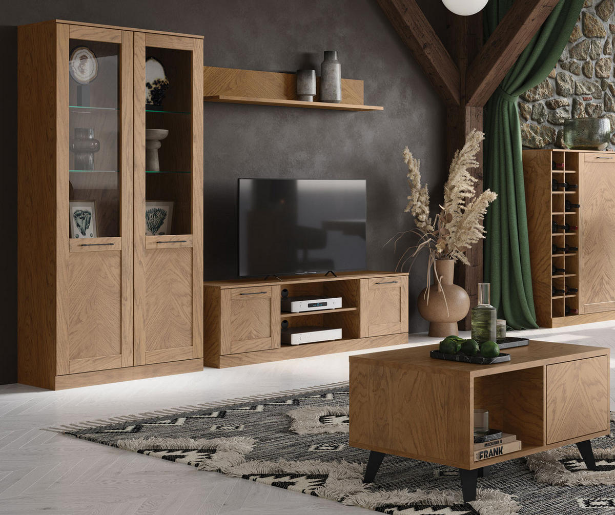 WOHNZIMMER-SET Cozy Eiche Rustikal 4-teilig - Eichefarben/Braun, Holz/Metall (255/200/60cm) - Feldmann-Wohnen