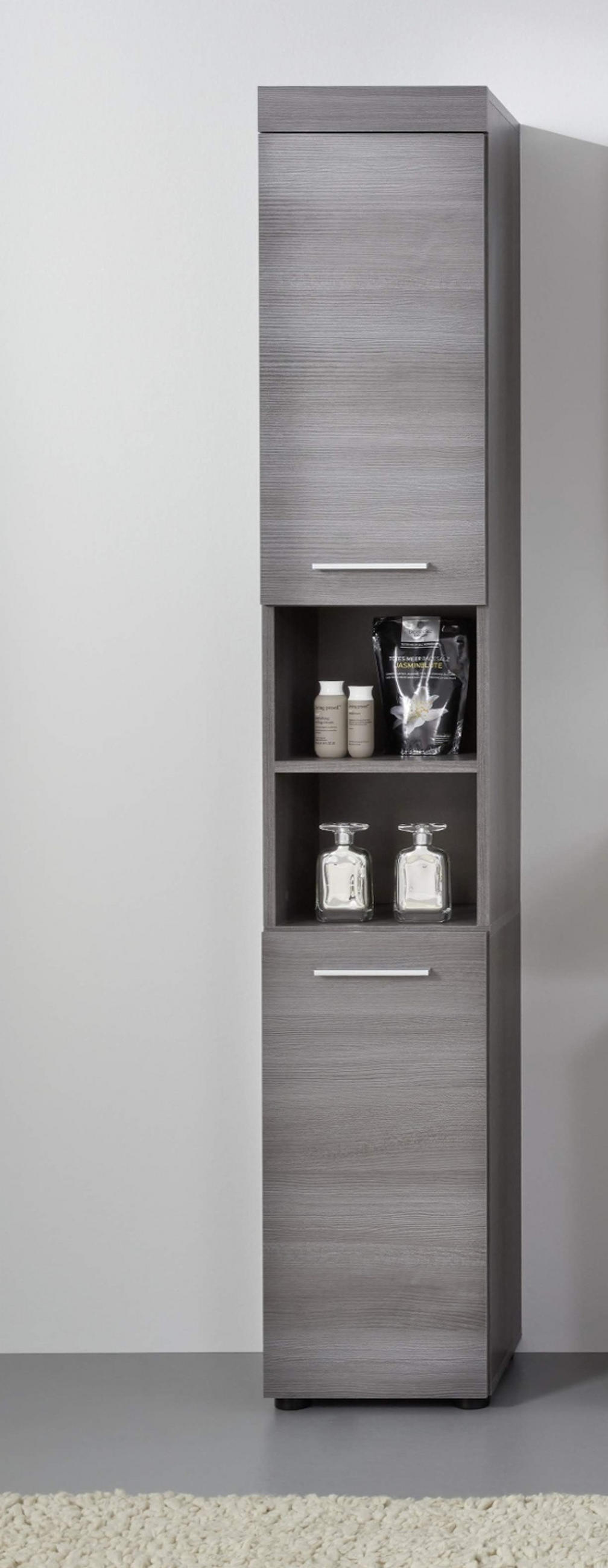 HOCHSCHRANK grau Rauchsilber 30 x 190 cm, Badschrank Türanschlag wechselbar - Silberfarben/Schwarz, Holzwerkstoff/Kunststoff (30/190/31cm) - Top.Furn
