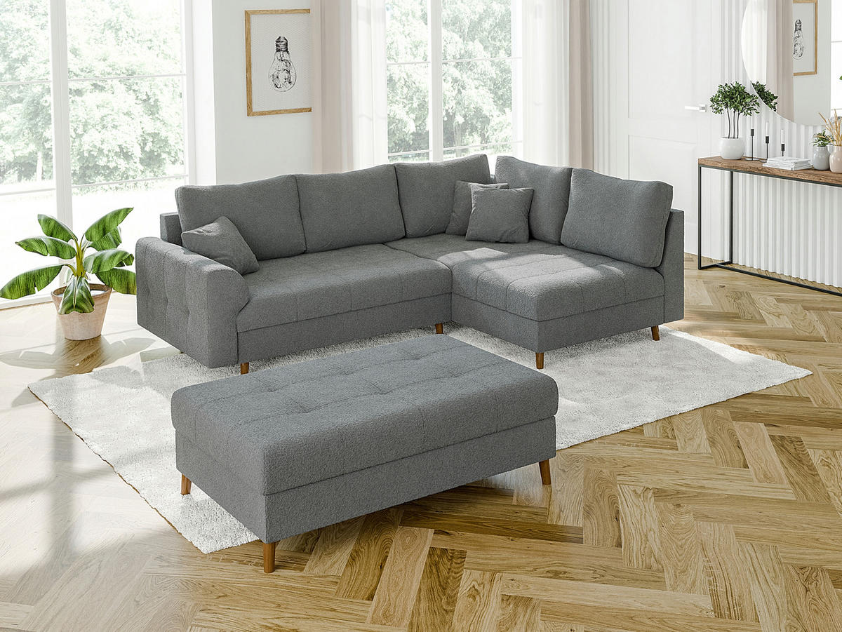 ECKSOFA inkl. Hocker Henrik Grau Boucle - Ottomane rechts - Braun/Grau, Holz/Textil (231/161cm) - S-Style Möbel