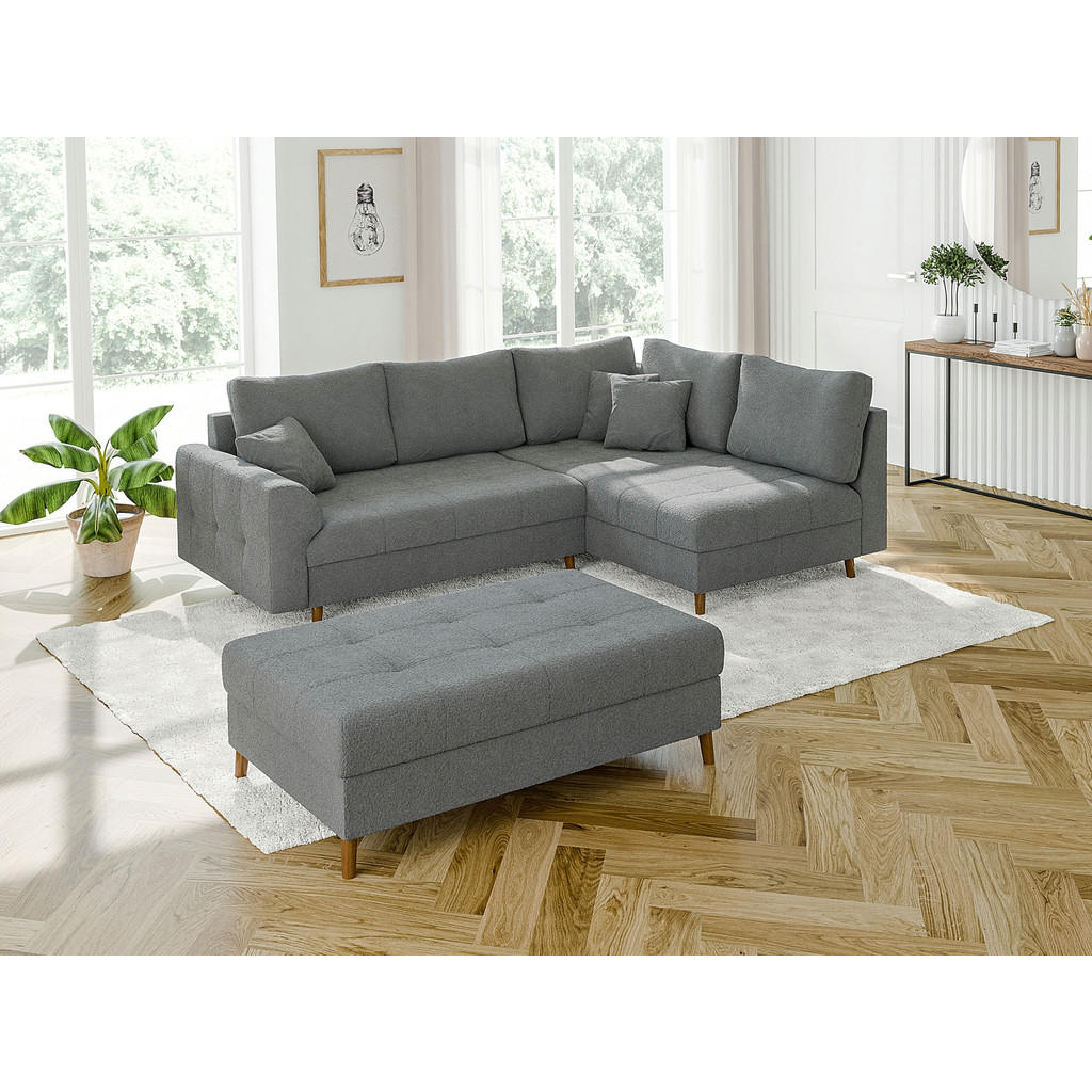 Thumbnail - S-Style Möbel Ecksofa, Grau, Textil, Echtholz, Teilmassiv,Buche, Birke, 6-Sitzer, Füllung: Polyetherschaumkern, Eckteil,...