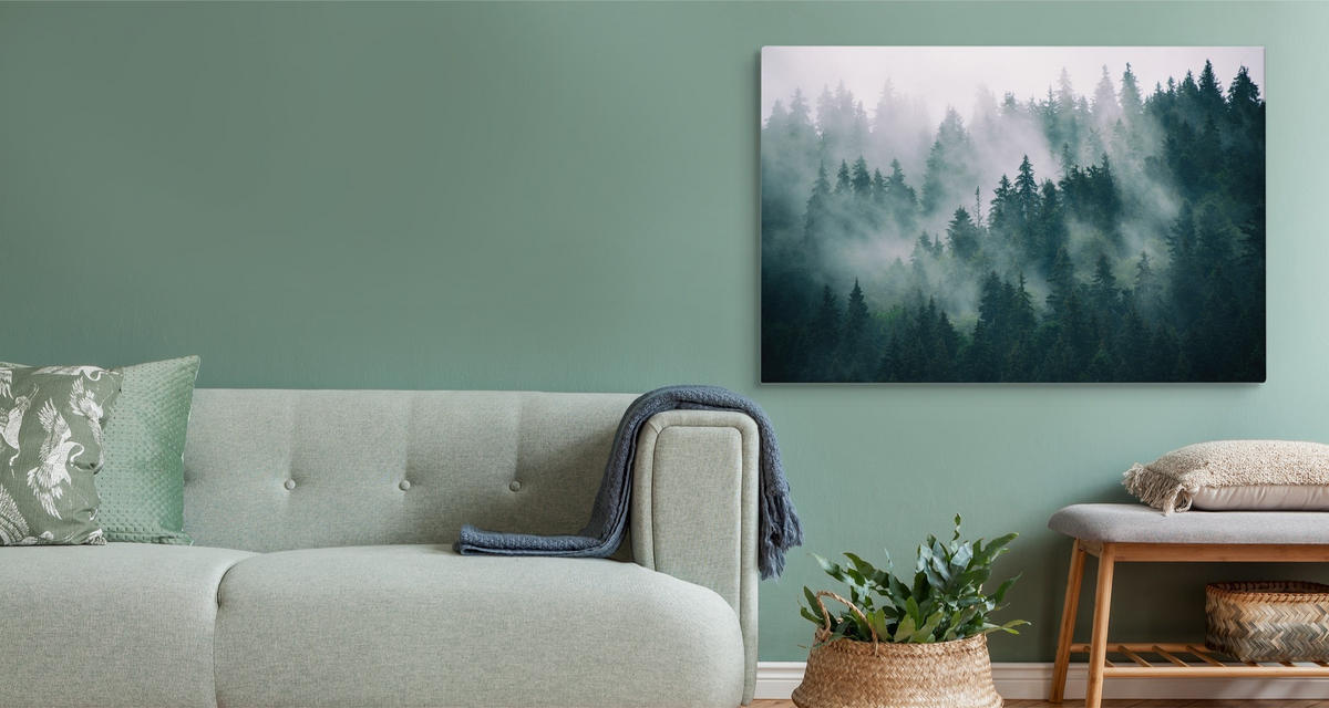 LEINWANDBILD Wald im Nebel Natur Landschaft 3D 100x70 - Schwarz/Weiß, Textil (100/70cm) - Muralo