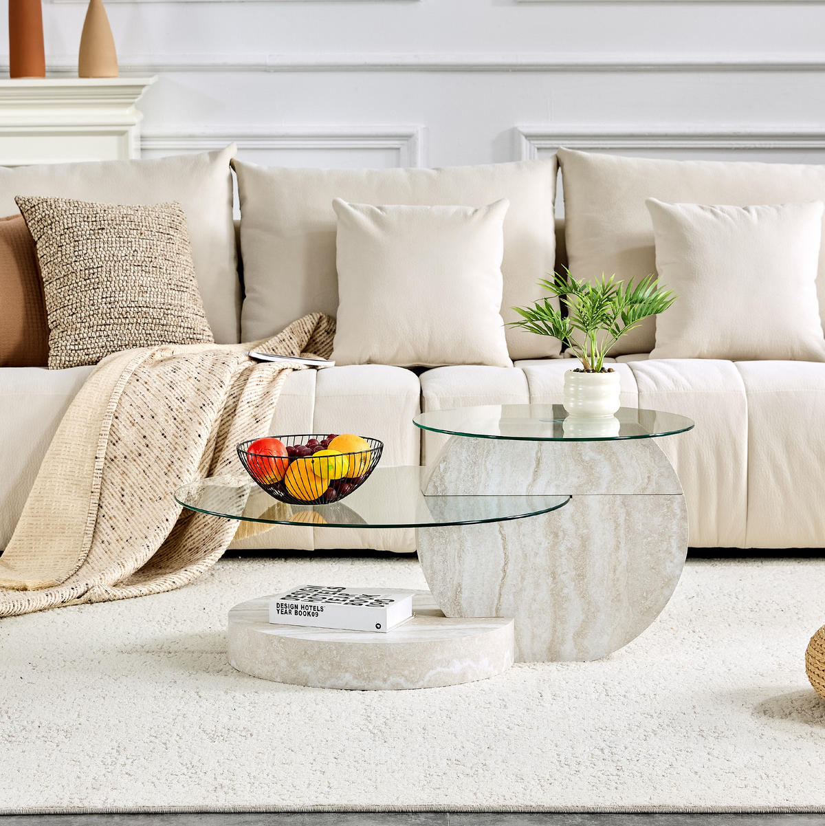 COUCHTISCH mit Ablage 70 cm aus Sicherheitsglas und MDF, 2 Ebenen - Transparent, Holzwerkstoff (70/70/44cm) - BEAOK