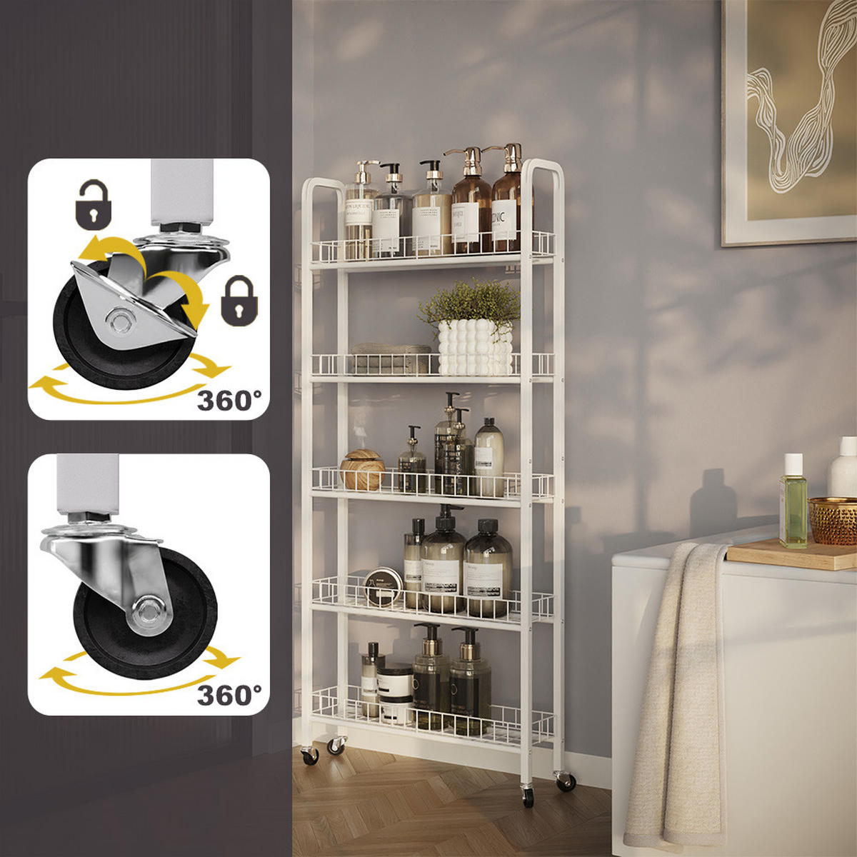 MOBILNÍ PODSTAVEC Rolivo Bílá - bílá, kov (58/129.5/15cm) - Vicco