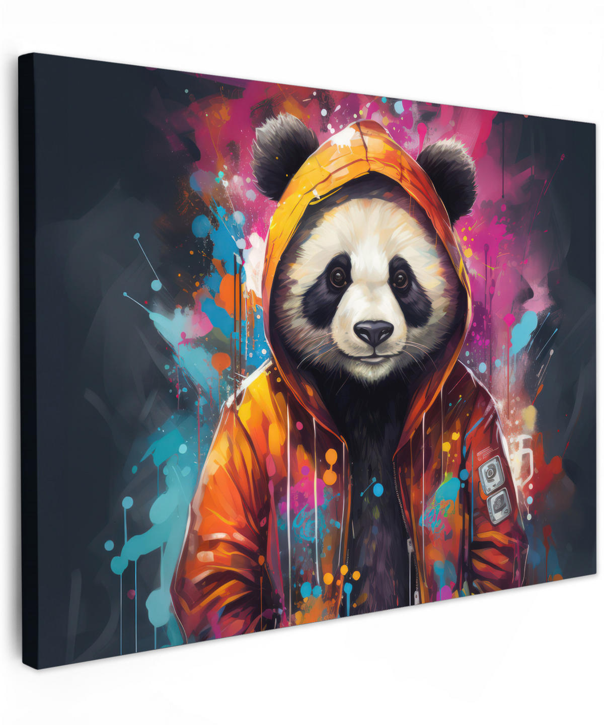 LEINWANDBILD Panda - Jacke - Graffiti - Orange 40x30 cm - Orange, Textil (40/30cm) - MuchoWow