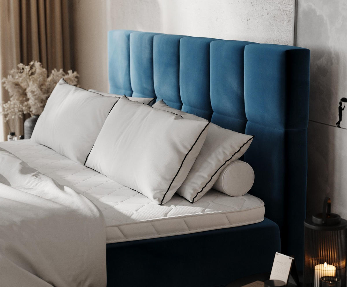 BOXBETT Savio 180/200 cm Dunkelblau im Kronos Stoff - Schwarz/Dunkelblau, Holz/Holzwerkstoff (180/200cm) - AltaBeds