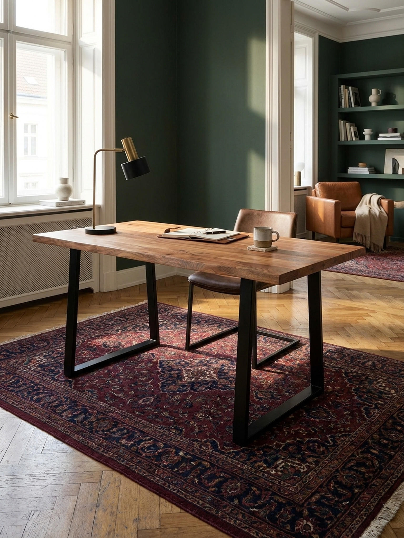 SCHREIBTISCH Massivholz Baumkante Trapezgestell, Akazie 200x100x76 cm - Schwarz/Akaziefarben, Holz/Metall (200/100/76cm) - KADIMA DESIGN