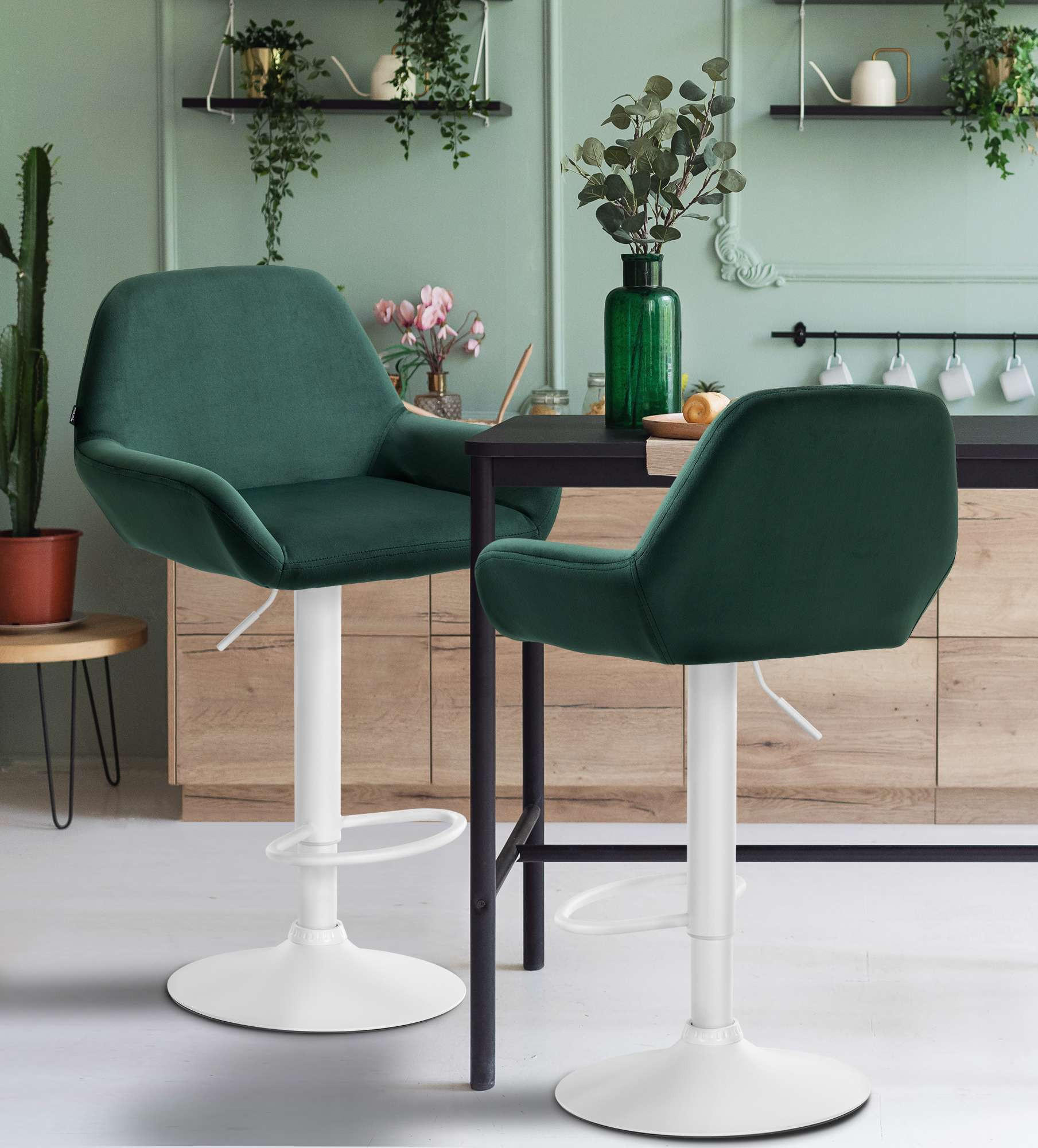 BARHOCKER DUBLIN Dunkelgrün Samt Weiß - Dunkelgrün, Textil/Metall (51/89/52cm) - DELUKE
