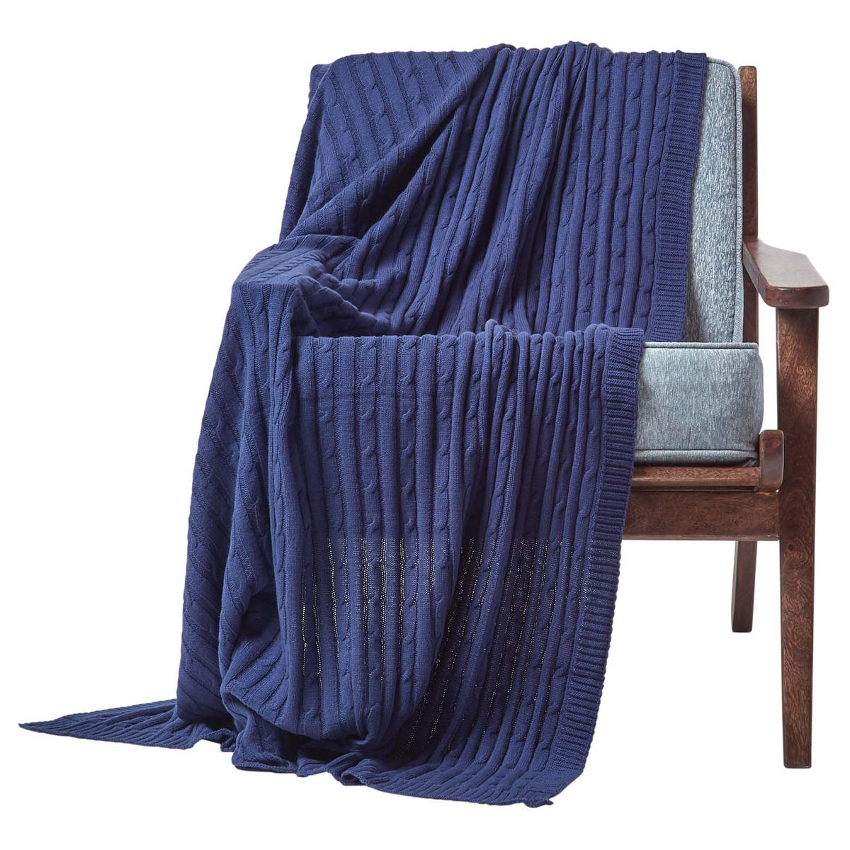 STRICKDECKE 150/200 cm, Baumwolle mit Rautenmuster - Dunkelblau, Textil (150/200cm) - Homescapes