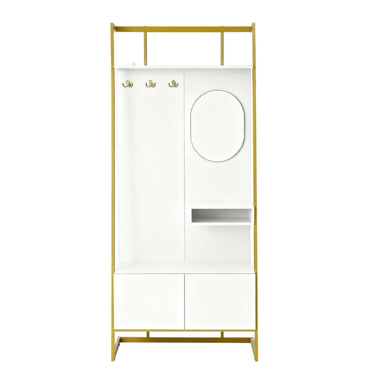 GARDEROBE mit Spiegel und Schuhbank 78 x 38,5 x 180,5 cm Weiß - Weiß, Holzwerkstoff (38.5/180.5/78cm) - Beauniv