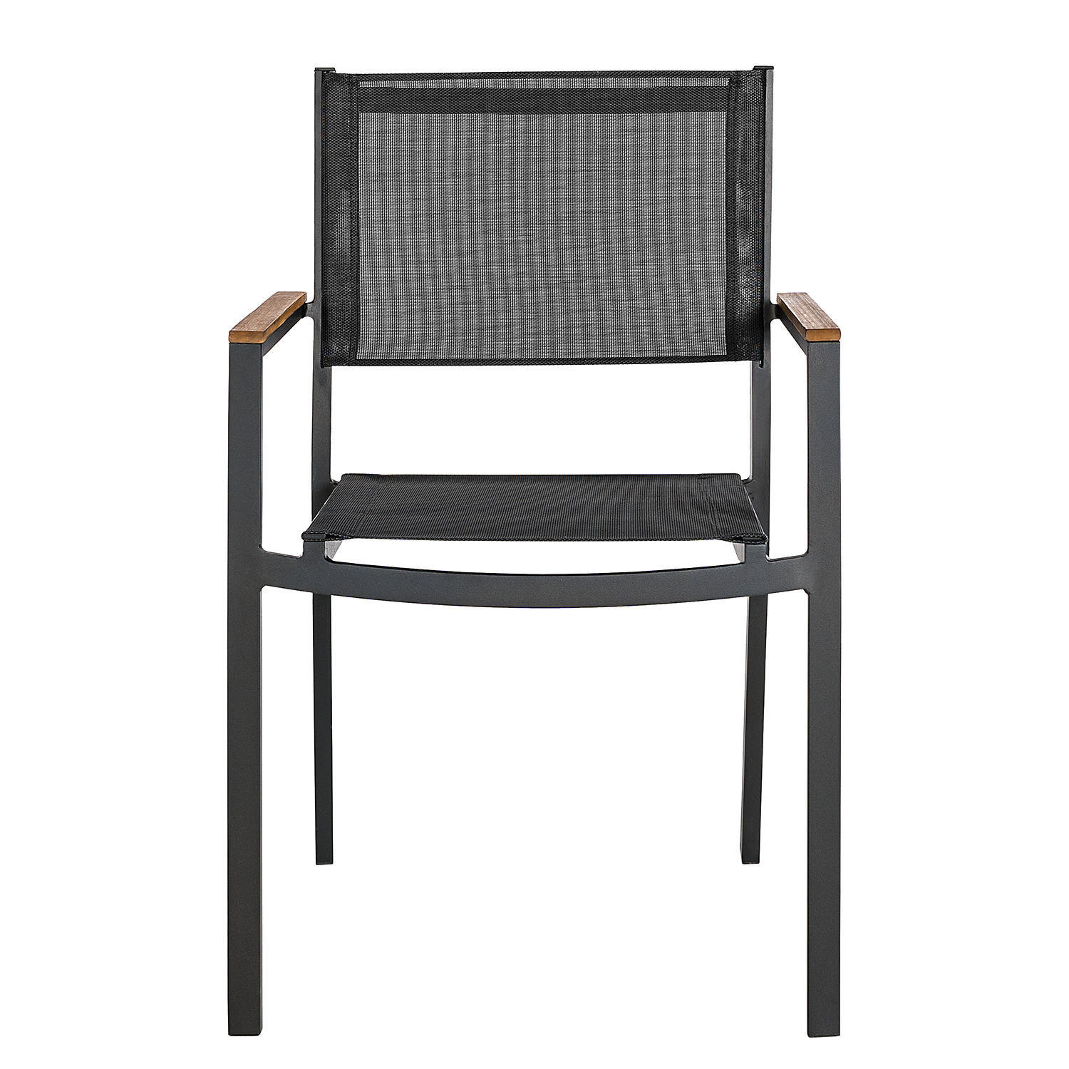 GARTENSTUHL MIT GITTERSTOFF - Textilene / Aluminium - Schwarz - 2er-Set - Schwarz/Braun, Holz/Textil (52/90/53cm) - home24