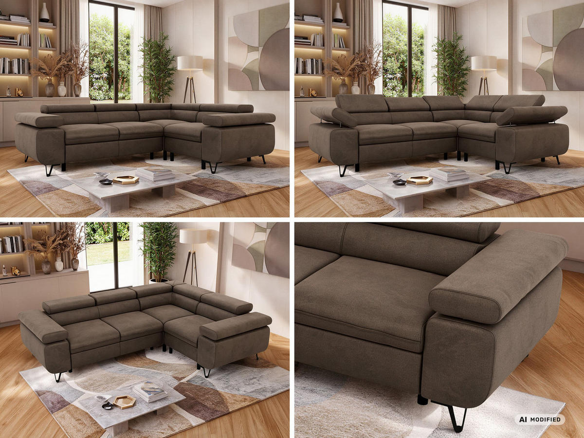 ECKSOFA ORSO L Braun Velvet - Rechts Seite - Schwarz/Braun, Textil/Metall (268/197cm) - MKS