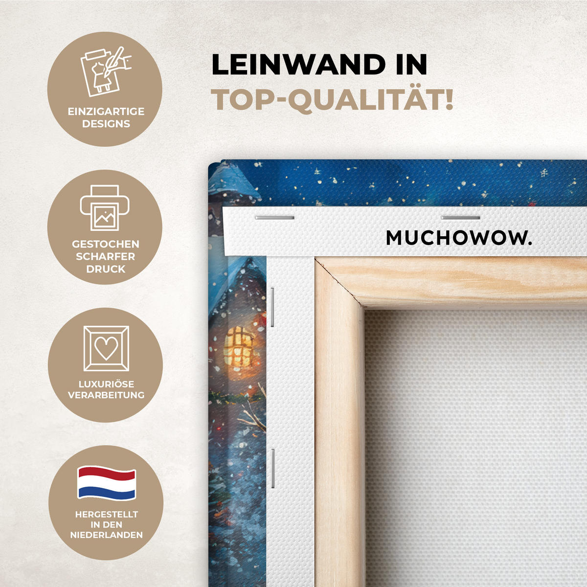 LEINWANDBILD Weihnachtsmann - Rentier - Weihnachten - Schnee 40x30 cm - Cognac, Textil (40/30cm) - MuchoWow