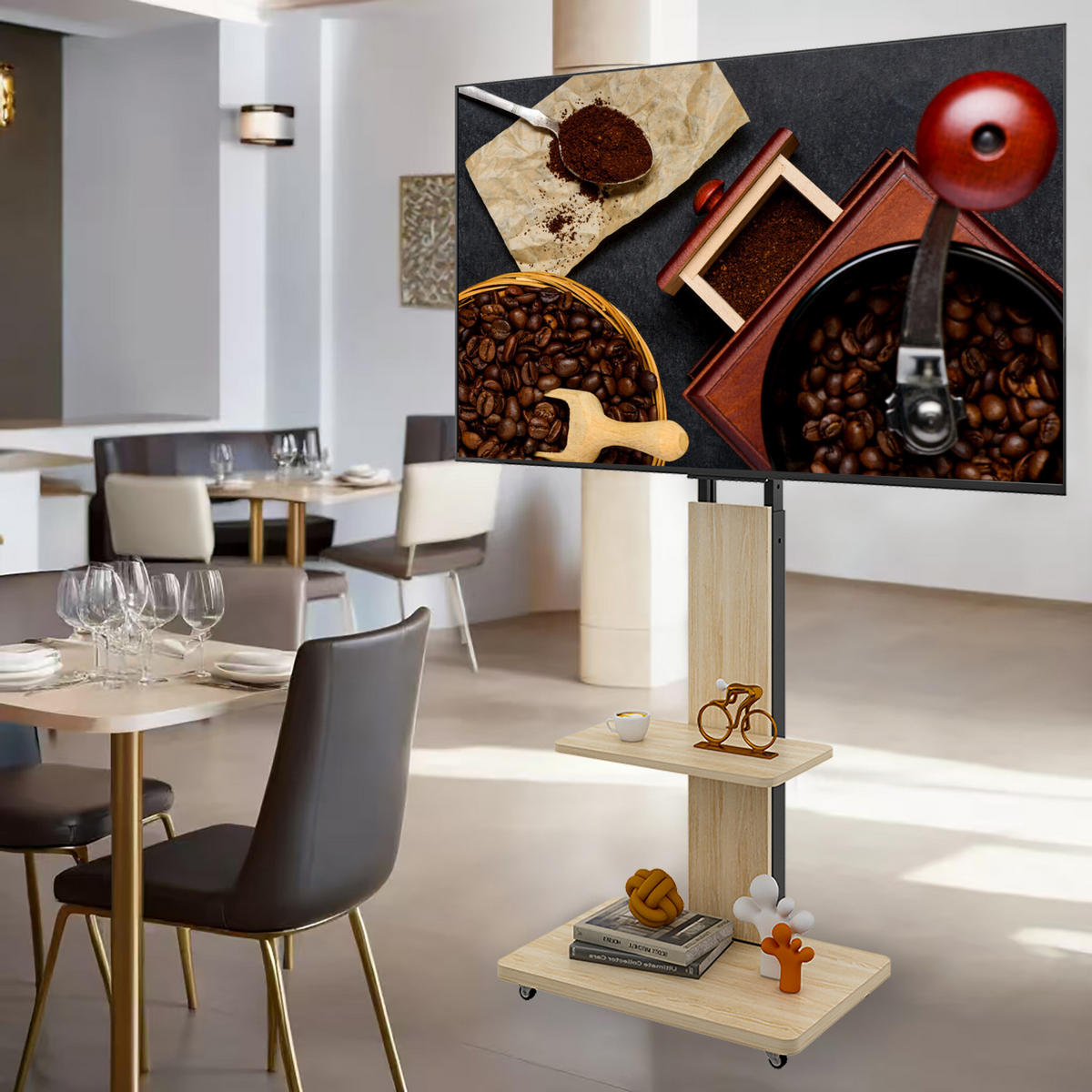 TV-ELEMENT 60/40/114-174 cm Naturholz mit Ablagefach und feststellbaren Rollen - Naturfarben, Holz (60/174/40cm) - Oxeza