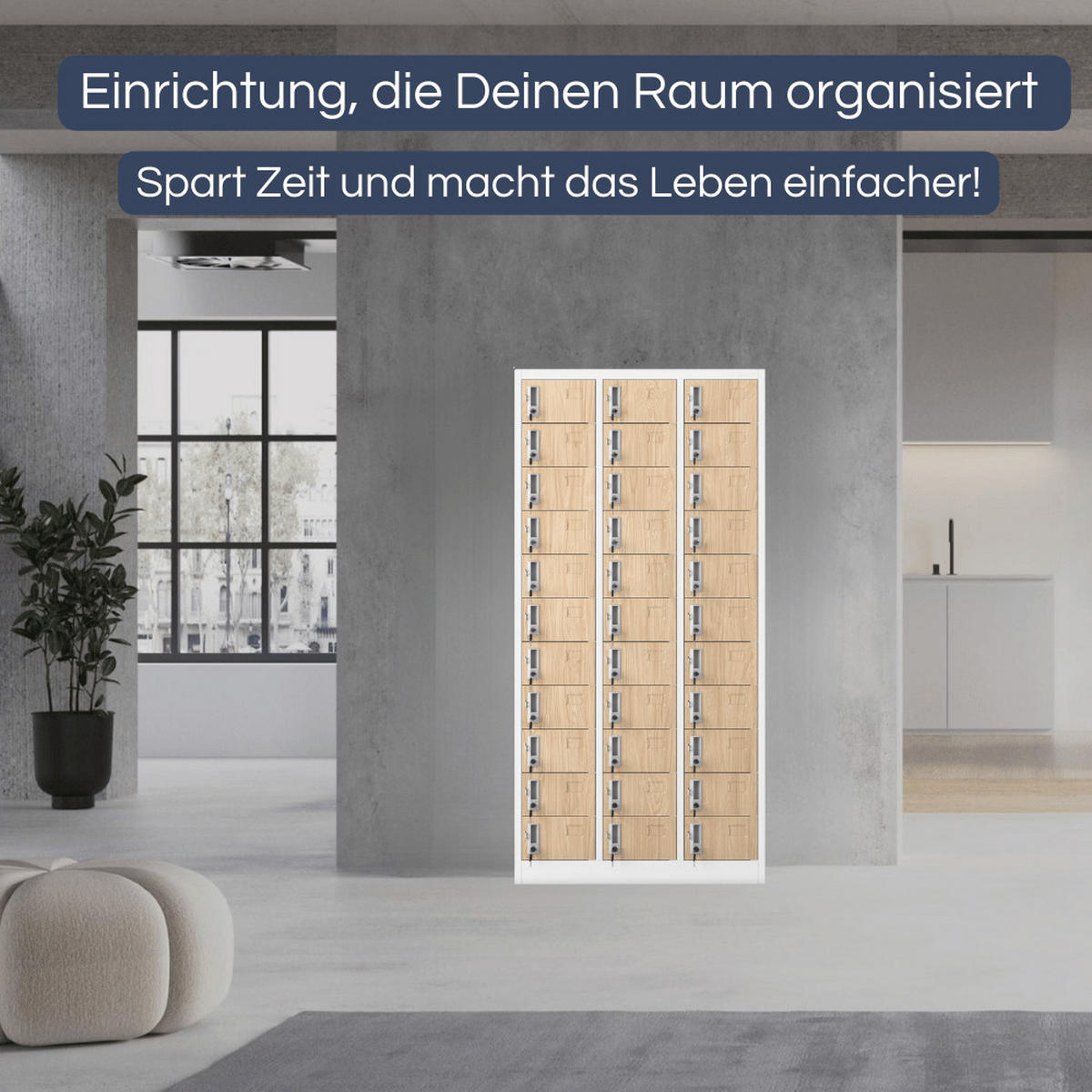 SCHLIESSFACHSCHRANK Spind PORTO 33 Fächer185x90x45cm Weiß-Sonoma Eiche - Weiß, Metall (90/185/45cm) - DELUKE