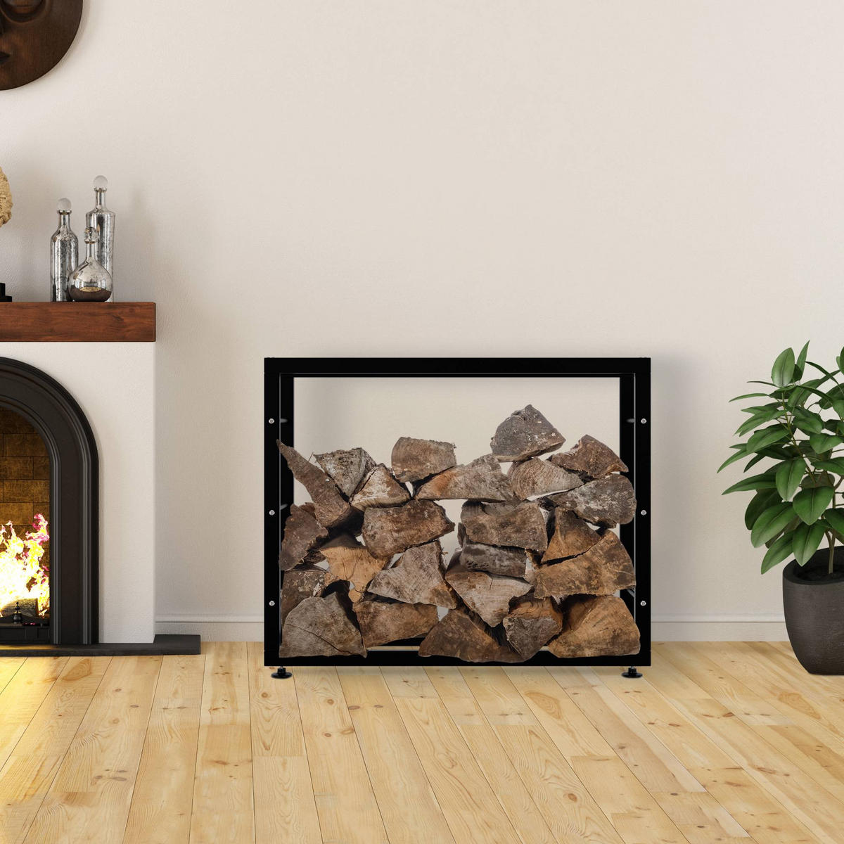 KAMINHOLZREGAL 100/25/80 cm Metall schwarz - Schwarz, Metall (100/80/25cm) - CLP