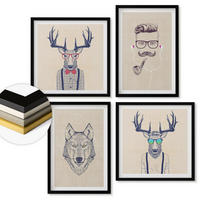 WANDBILDER 4er-Set - 50x50 cm & 40x60 cm Schwarzer Rahmen - Stilvolle Tierporträts - Schwarz, Kunststoff (50/50cm) - ArtPrintCave