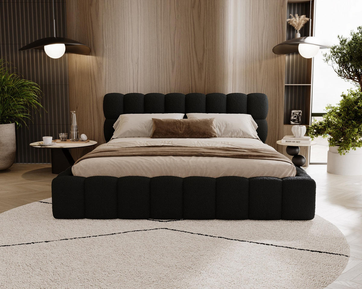 POLSTERBETT ALMA 160 x 200 cm, Bubble, Bouclé, schwarz - Schwarz, Textil (160/200cm) - Labett