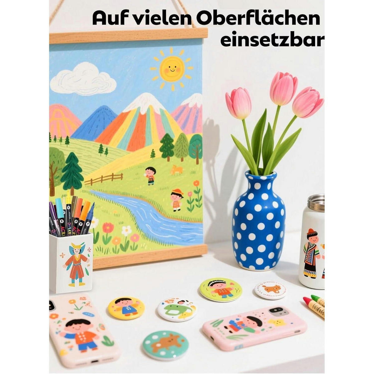 ACRYLSTIFTE Set 12 Stück 24 Farben Doppelspitze Wasserfest - Multicolor, Kunststoff (1.8/2.5/17.5cm)