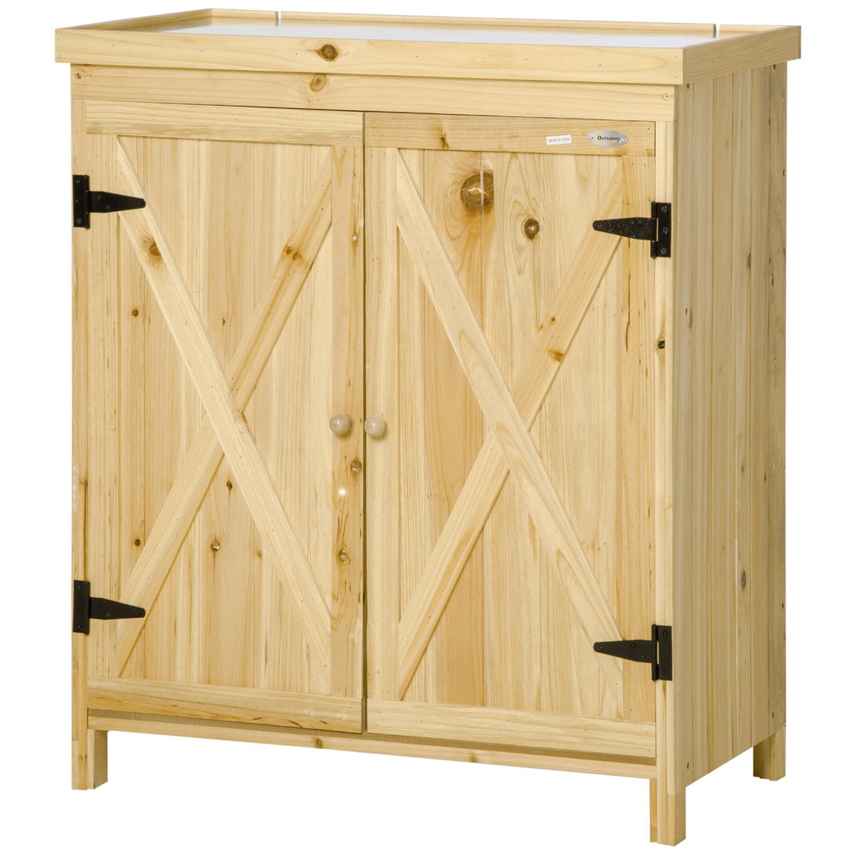 GERÄTESCHUPPEN DE-17585 2 Türen mit Metallplatte Naturholz - Naturfarben, Holz (80/92/45cm) - ComfortXL