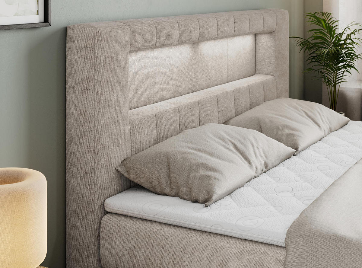 BOXSPRINGBETT GOLD-5 KING LED 180/200 Beige Struktur - H3 - Beige, Holz/Textil (180/200cm) - MKS