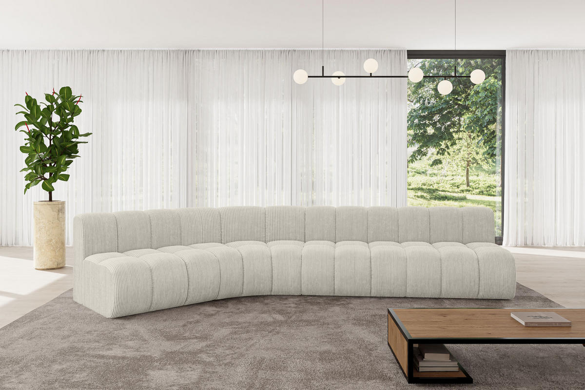 ECKSOFA modulares Sofa Montra-L2 - 381x174x70 cm Creme - Hellgrau/Creme, Holzwerkstoff/Textil (381/174cm) - ALTDECOR