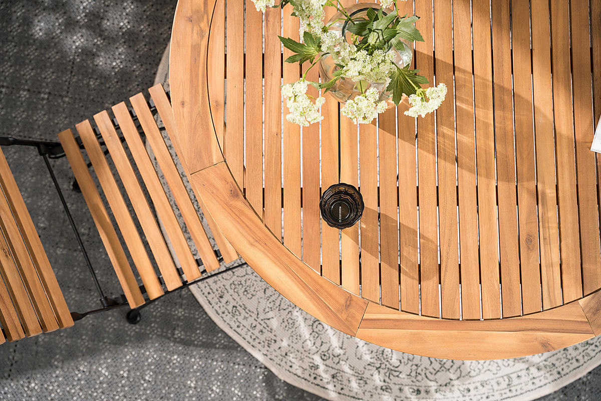 GARTENTISCH - Rund - Akazie massiv / Stahl - Braun / Schwarz - Schwarz/Braun, Holz/Metall (120/120/75cm) - home24