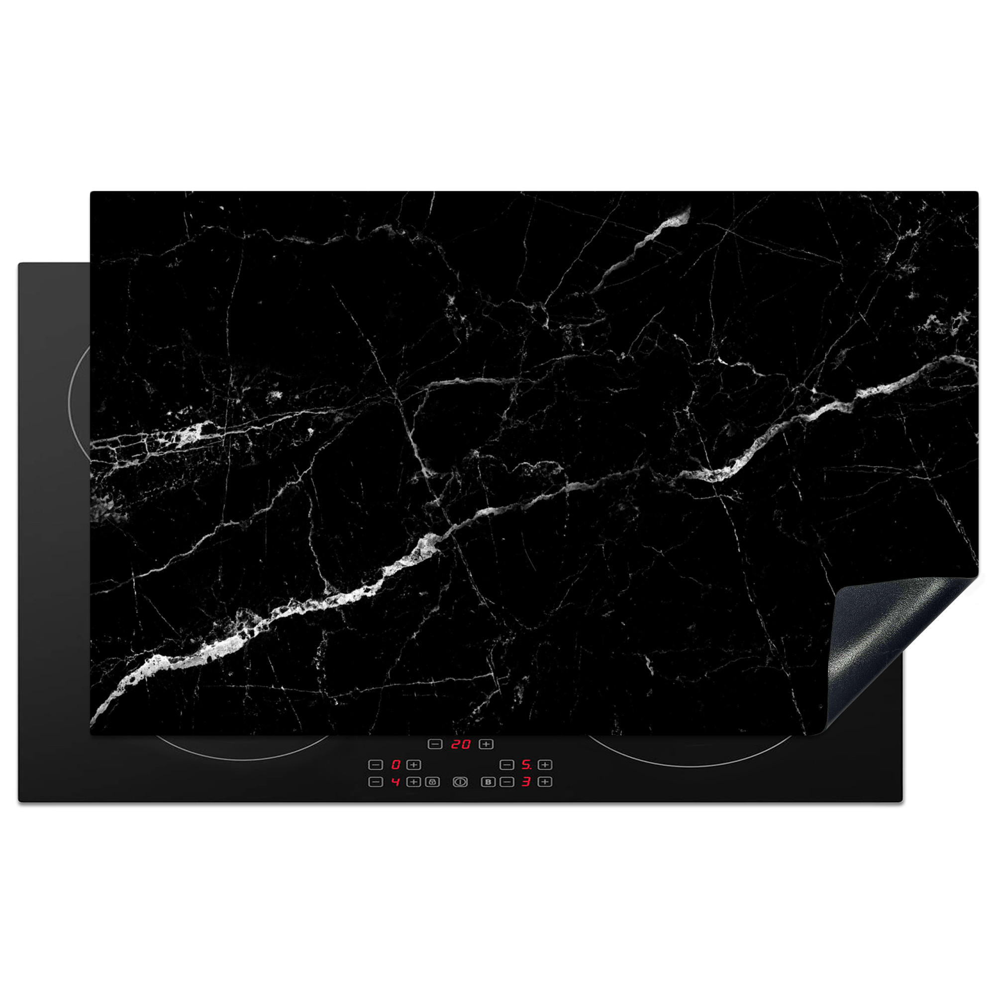 HERDABDECKPLATTE Marmoroptik - Schwarz - Luxus 85x52 cm - Grau, Kunststoff (85/0.2/52cm) - MuchoWow