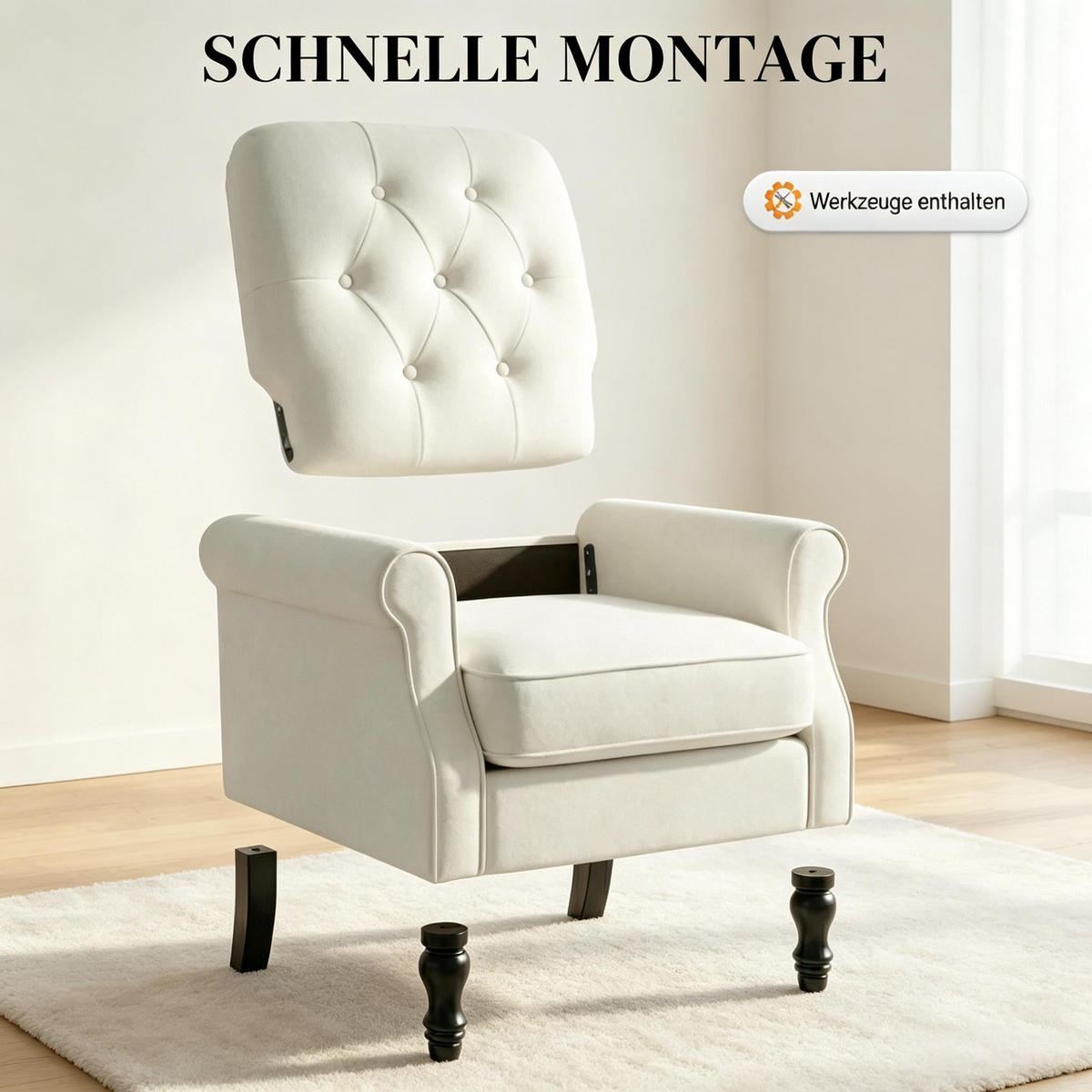 SESSEL Federkissen und Leinenbezug, DE-42175, Creme/Schwarz - Creme, Holzwerkstoff (75/90/69cm) - ComfortXL