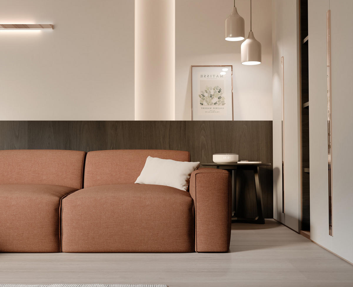 ECKSOFA DOVE Chenille-Stoff in Orange - Orange, Holzwerkstoff/Kunststoff (250/90cm) - Idohome