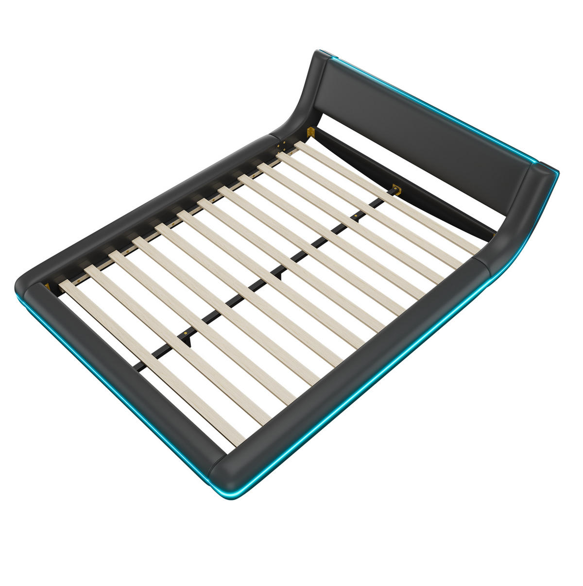 BODENBETT 140/200 cm Schwarz mit LED-Umgebungslicht - Schwarz, Kunststoff (140/200cm) - OKWISH