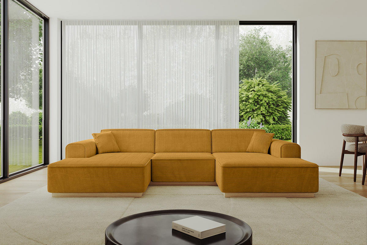 WOHNLANDSCHAFT IREA-U1-v2 - 297x165x81 cm Senfgelb - Currygelb, Holzwerkstoff/Textil (297/81/165cm) - ALTDECOR